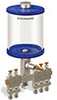 Blue Color Key, Clear View Multiple Feed Manual Lubricator, 1 qt Pyrex Reservoir, 5 Feeds, 1/4” OD Tube Outlets - B5163-032PB051BW - Oil-Rite Corp.