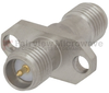 2 Hole Flange RP SMA Female (Jack) to RP SMA Female (Jack) Adapter, Passivated Stainless Steel Body, High Temp, 1.35 VSWR -- SM4991 - Image