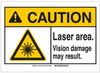 Brady B-401 Plastic Rectangle White Laser Hazard Sign - 10 in Width x 7 in Height - TEXT: CAUTION Laser Area Vision damage may result - 144536 -- 754473-98674 - Image
