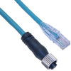 Ethernet, Cordset, 4 Pole, M12 D-Coded Female Straight / RJ45 Plug RJ45 Plug, 2M, Teal, PVC -- MDE45-4FP-RJ45-2M - Image