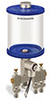 Blue Color Key, Clear View Multiple Feed Electro Lubricator, 1 qt Pyrex Reservoir, 3 Feeds, 1/4” OD Tube Outlets, 24VDC - B5162-032PB03024D1BW - Oil-Rite Corp.