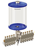 Blue Color Key, Clear View Multiple Feed Electro Lubricator, 1/2 gal Pyrex Reservoir, 11 Feeds, 1/8