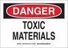 Brady B-401 Polystyrene Rectangle White Chemical, Biohazard, Hazardous & Flammable Material Sign - 10 in Width x 7 in Height - TEXT: DANGER TOXIC MATERIALS - 126403 - 754473-74582 - R. S. Hughes Company, Inc.