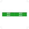 Brady B-946 White on Green Vinyl Self-Adhesive Pipe Marker - 1 1/8 in Height - 3/4 in Character Height - 7 in Length - Printed Msg = OUTLET - 7205-4 - 754476-87707 - R. S. Hughes Company, Inc.