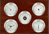 5 Instrument Weather Station - Professional 2S, Nickel cases, Silver dials, Mahogany panel