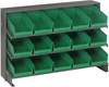 Sloped Bench Rack, 3Shelves, 15Bins, Grn; Shelving Unit Type Quantum Storage - 44AC6433 - Newark, An Avnet Company
