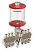 Red Color Key, Clear View Multiple Feed Electro Lubricator, 1 pt Acrylic Reservoir, 6 Feeds, 1/8