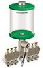 Green Color Key, Clear View Multiple Feed Electro Lubricator, 1 qt Pyrex Reservoir, 6 Feeds, 1/8