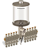 Clear View Multiple Feed Electro Lubricator, 1 qt Acrylic Reservoir, 10 Feeds, 1/4” OD Tube Outlets, 24VDC - B4462-032AB10024D1W - Oil-Rite Corp.