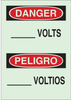 Brady Bradyglo B-347 Polyester / Polystyrene Rectangle Electrical Safety Sign - 10 in Width x 14 in Height - Glow in the Dark - Language English / Spanish - TEXT: DANGER ______VOLTS / PELIGRO _______V - 754476-90743 - R. S. Hughes Company, Inc.