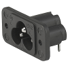 IEC Appliance Inlet C6, Screw-on Mounting, Front or Rear Side, Solder, PCB or Quick-connect Terminal -- 2562