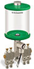 Green Color Key, Clear View Multiple Feed Electro Lubricator, 1 qt Acrylic Reservoir, 4 Feeds, 1/4” OD Tube Outlets, 120V/60Hz - B5162-032AB0412061GW - Oil-Rite Corp.