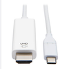 USB-C to HDMI Adapter Cable (M/M) - 3.1, Gen 1, Thunderbolt 3, 4K @ 60 Hz, Converter on HDMI End, White, 6 ft. -- U444-006-H4K6WE - Image