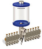 Blue Color Key, Clear View Multiple Feed Electro Lubricator, 1 qt Acrylic Reservoir, 11 Feeds, 1/8