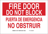 Brady B-555 Aluminum Rectangle Red Emergency & Fire Exit Sign - 10 in Width x 7 in Height - Language English / Spanish - TEXT: FIRE DOOR DO NOT BLOCK / PUERTA DE EMERGENCIA NO OBSTRUIR - 124175 - 754473-79939 - R. S. Hughes Company, Inc.
