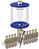 Blue Color Key, Clear View Multiple Feed Electro Lubricator, 1 qt Pyrex Reservoir, 9 Feeds, 1/8