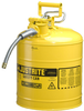 Justrite Accuflow Yellow Steel 5 gal Safety Can - 17 1/2 in Height - 11 3/4 in Overall Diameter - 697841-14072 - 697841-14072 - R. S. Hughes Company, Inc.