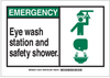 Brady B-401 Polystyrene Rectangle White Eyewash & Shower Sign - 14 in Width x 10 in Height - TEXT: EMERGENCY EYE WASH STATION & SAFETY SHOWER - 132215 - 754473-83396 - R. S. Hughes Company, Inc.
