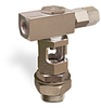 Inverted Angle Heavy Duty Sight Feed Valve, Solid Gasket, 1/4” Female NPT Inlet, 1/4” Female NPT Outlet, 1”-14 Remote Mounting Thread, Tamperproof - B743-10-SG - Oil-Rite Corp.