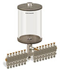 Clear View Multiple Feed Manual Lubricator, 1/2 gal Acrylic Reservoir, 15 Feeds, 1/4” OD Tube Outlets - B4463-064AB151W - Oil-Rite Corp.