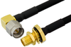 SMA Male Right Angle to SMA Female Bulkhead Semi-Flexible Precision Cable 9 Inch Length Using PE-SR402FLJ Coax, LF Solder, RoHS - PE39442-9 - Pasternack