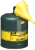 Justrite Green Steel 5 gal Safety Can - 16 7/8 in Height - 11 3/4 in Overall Diameter - 697841-14039 - 697841-14039 - R. S. Hughes Company, Inc.