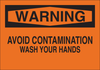 Brady B-120 Fiberglass Reinforced Polyester Rectangle Orange Personal Hygiene Sign - 14 in Width x 10 in Height - TEXT: WARNING AVOID CONTAMINATION WASH YOUR HANDS - 69567 -- 754476-69567 - Image