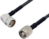 N Male Right Angle to Reverse Polarity TNC Male Cable 48 Inch Length Using LMR-240-UF Coax with HeatShrink - PE3W05324/HS-48 - Pasternack