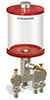 Red Color Key, Clear View Multiple Feed Manual Lubricator, 1 qt Pyrex Reservoir, 3 Feeds, 1/4” OD Tube Outlets - B5163-032PB031RW - Oil-Rite Corp.