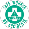 Brady B-946 Green on White Circle Vinyl Hard Hat Label - Printed Text = SAFE WORKER NO ACCIDENTS 5 YEARS - 49553 - 754476-49553 - R. S. Hughes Company, Inc.