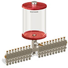 Red Color Key, Clear View Multiple Feed Manual Lubricator, 1/2 gal Acrylic Reservoir, 19 Feeds, 1/4” OD Tube Outlets - B5163-064AB191RW - Oil-Rite Corp.