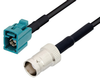 Water Blue FAKRA Jack to BNC Female Cable 12 Inch Length Using LMR-100 Coax with HeatShrink, LF Solder - PE3W06958LF/HS-12 - Pasternack