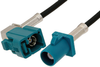 Water Blue FAKRA Plug to FAKRA Jack Right Angle Cable 36 Inch Length Using PE-C100-LSZH Coax - PE38749Z-36 - Pasternack