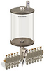 Levelux Clear View Multiple Feed Electro Lubricator, 1/2 gal Pyrex Reservoir, 11 Feeds, 1/4” OD Tube Outlets, 24VDC - B5177-064PB11024D1W - Oil-Rite Corp.