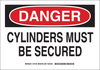 Brady B-401 Polystyrene Rectangle White Chemical, Biohazard, Hazardous & Flammable Material Sign - 14 in Width x 10 in Height - TEXT: DANGER CYLINDERS MUST BE SECURED - 126184 - 754473-74347 - R. S. Hughes Company, Inc.