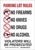 Brady B-120 Fiberglass Reinforced Polyester Rectangle White Weapons & Alcohol Sign - 10 in Width x 7 in Height - 132055 - 754473-83106 - R. S. Hughes Company, Inc.