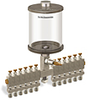 Clear View Multiple Feed Manual Lubricator, 1 qt Pyrex Reservoir, 12 Feeds, 1/4” OD Tube Outlets - B4463-032PB121W - Oil-Rite Corp.