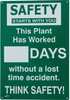 Brady Prinzing Polyethylene Rectangle Green Safety Record Sign - 14.2 in Width x 20 in Height - SM794E - 754473-45958 - R. S. Hughes Company, Inc.