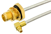 SMA Female Bulkhead to MMCX Plug Right Angle Semi-Flexible Precision Cable 9 Inch Length Using PE-SR405FL Coax, RoHS - PE39422-9 - Pasternack
