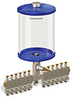 Blue Color Key, Clear View Multiple Feed Manual Lubricator, 1/2 gal Acrylic Reservoir, 12 Feeds, 1/8