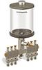 Clear View Multiple Feed Manual Lubricator, 1 qt Pyrex Reservoir, 6 Feeds, 1/4” OD Tube Outlets - B4463-032PB061W - Oil-Rite Corp.