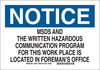 Brady B-120 Fiberglass Reinforced Polyester Rectangle White MSDS Sign - 14 in Width x 10 in Height - 70430 - 754476-70430 - R. S. Hughes Company, Inc.