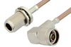N Male Right Angle to N Female Bulkhead Cable 12 Inch Length Using RG400 Coax - PE33528-12 - Pasternack