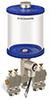 Blue Color Key, Clear View Multiple Feed Electro Lubricator, 1 qt Pyrex Reservoir, 4 Feeds, 1/8