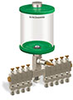 Green Color Key, Clear View Multiple Feed Manual Lubricator, 1 qt Pyrex Reservoir, 9 Feeds, 1/4” OD Tube Outlets - B5163-032PB091GW - Oil-Rite Corp.