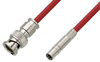 75 Ohm Mini SMB Plug to 75 Ohm BNC Male Cable 12 Inch Length Using 75 Ohm PE-B159-RD Red Coax - PE38040/RD-12 - Pasternack