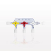 3-Gang Stopcock Manifold, 4 Female Luer Locks, Male Luer with Spin Lock, Non-Vented Caps - 17551 - Qosina Corp.