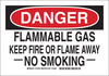 Brady B-555 Aluminum Rectangle White Chemical, Biohazard, Hazardous & Flammable Material Sign - 10 in Width x 7 in Height - TEXT: DANGER FLAMMABLE GAS KEEP FIRE OR FLAME AWAY NO SMOKING - 123707 - 754473-79381 - R. S. Hughes Company, Inc.