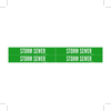Brady B-946 White on Green Vinyl Self-Adhesive Pipe Marker - 1 1/8 in Height - 3/4 in Character Height - 7 in Length - Printed Msg = STORM SEWER - 7274-4 - 754476-79323 - R. S. Hughes Company, Inc.