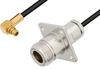 N Female 4 Hole Flange to MMCX Plug Right Angle Cable 24 Inch Length Using LMR-100 Coax - PE3C0063-24 - Pasternack